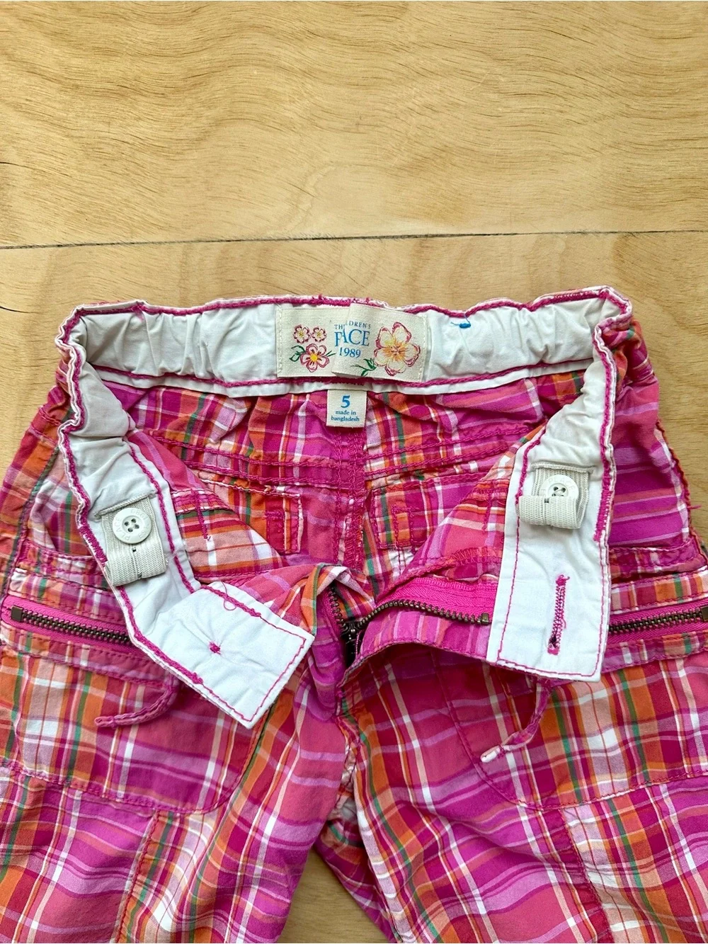 The Children’s Place Girls Vintage Pink Plaid Bermuda Shorts Size 5 Roll Tab